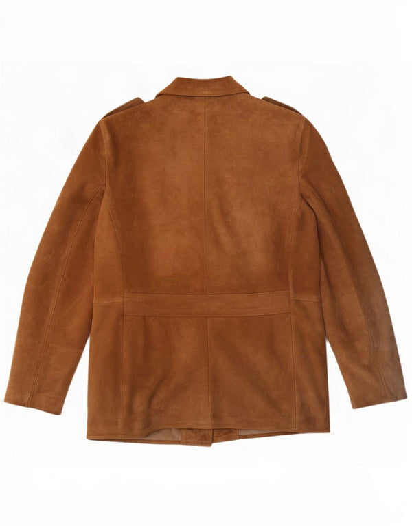 Vintage hombres chaqueta de ante militar Reino Unido 38 cuero beige medio