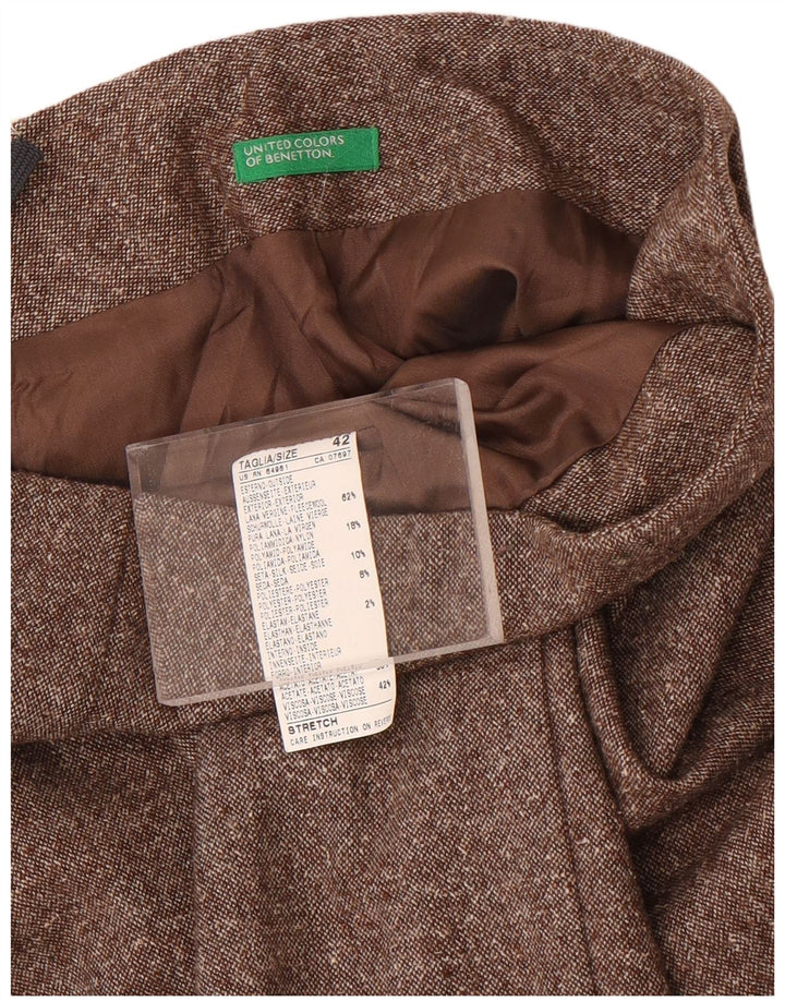 Benetton Falda Mini Recta IT 42 Medium W28 Lana Moteada Marrón