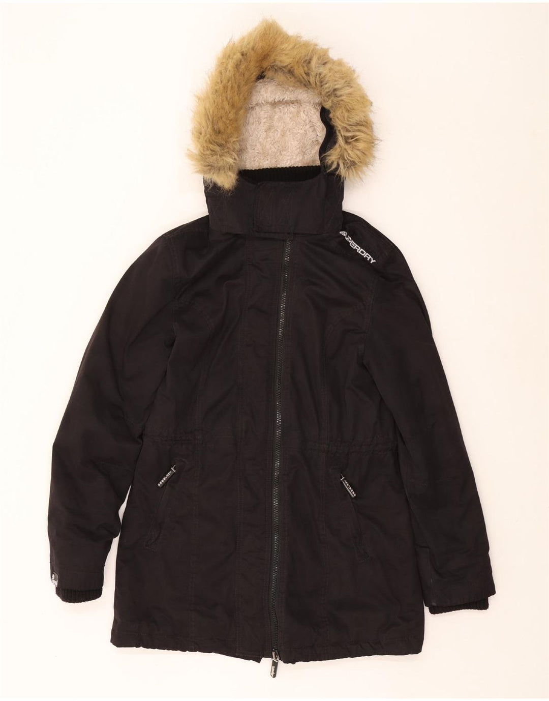 SUPERDRY Womens The windparka Graphic Parka Jacket UK 16 Large Black