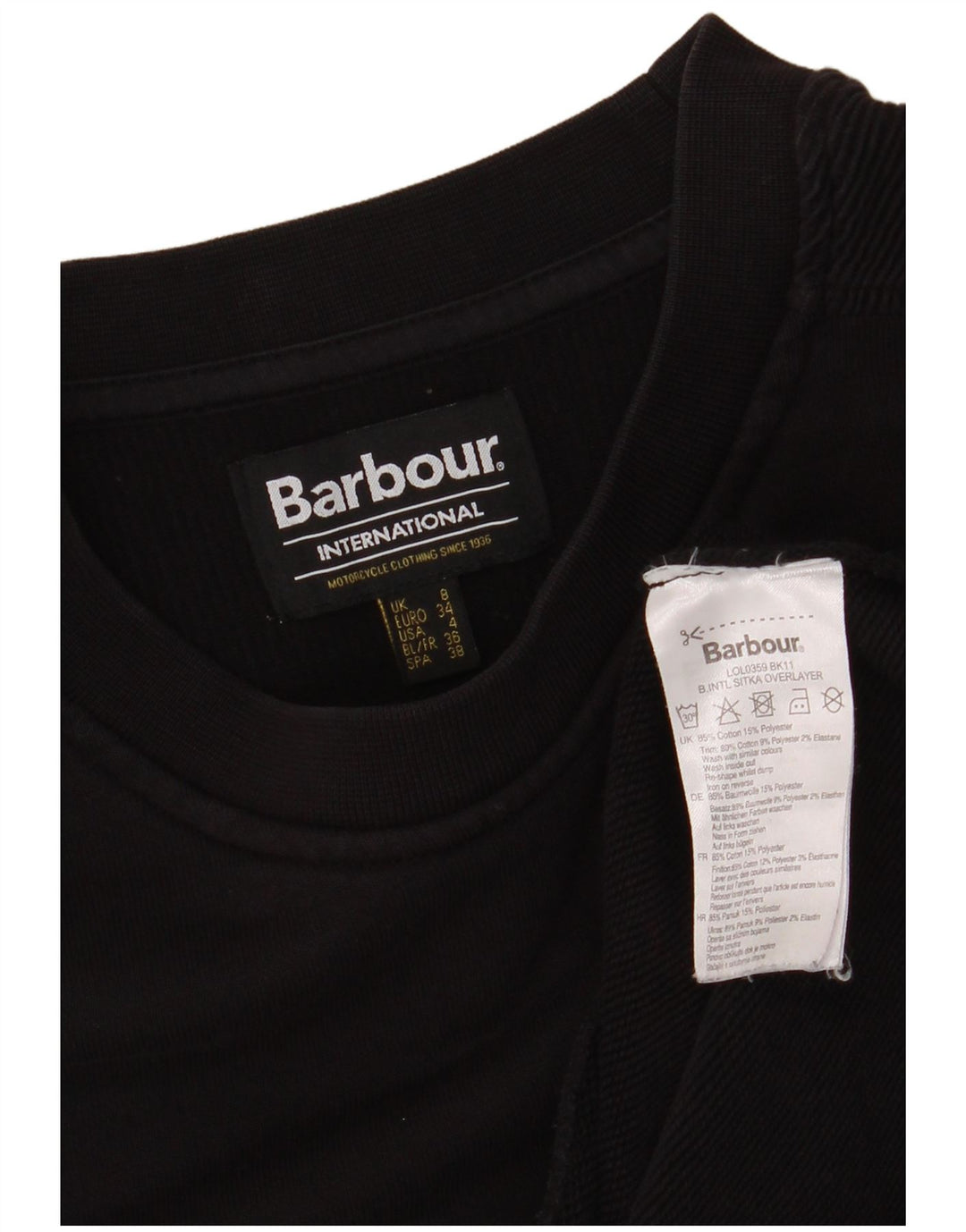 BARBOUR Sudadera extragrande para mujer Jersey UK 8 Pequeño Algodón negro