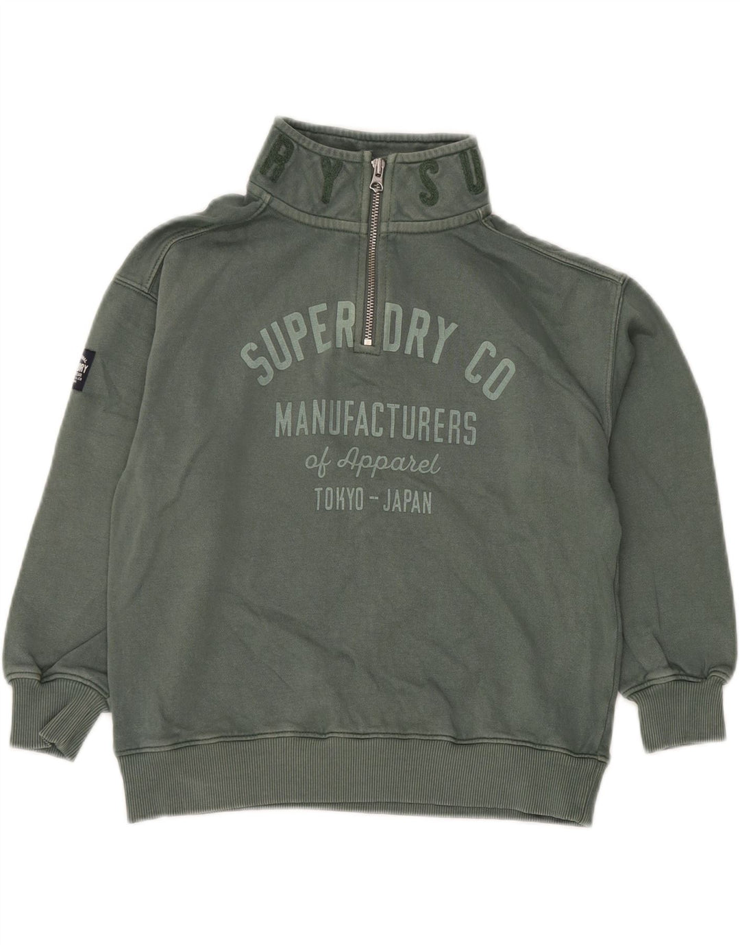 SUPERDRY Sudadera con cuello con cremallera y estampado gráfico para niños 7-8 años Algodón verde