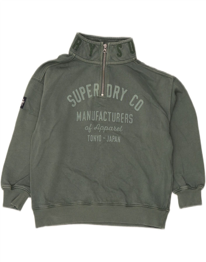 SUPERDRY Sudadera con cuello con cremallera y estampado gráfico para niños 7-8 años Algodón verde