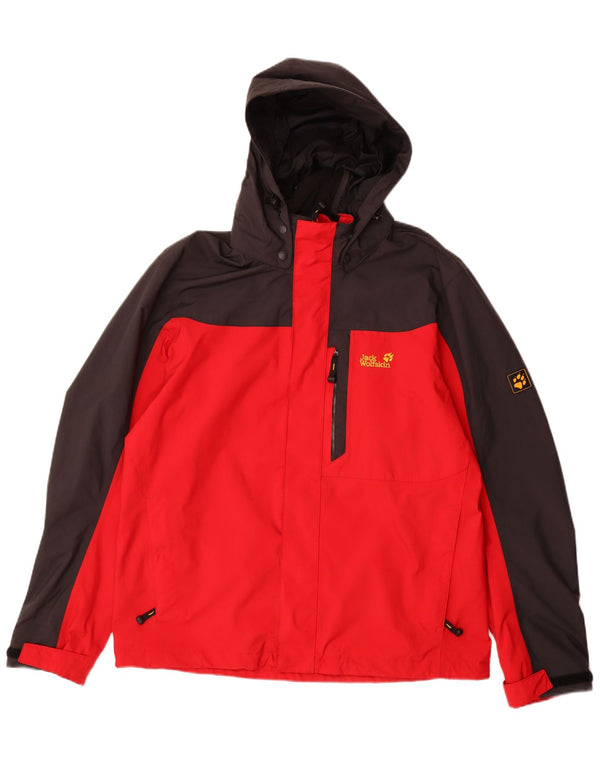 JACK WOLFSKIN Chaqueta impermeable con capucha para hombre UK 40/42 Large Red Colourblock
