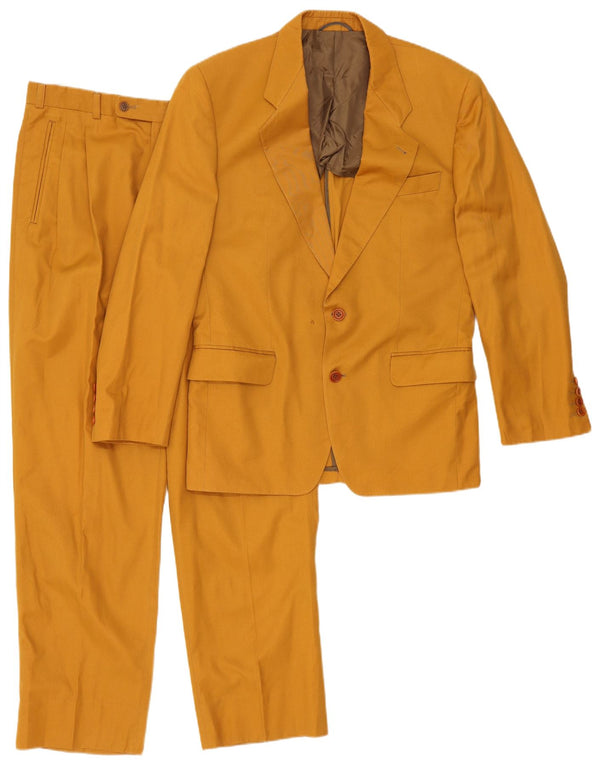 Vintage hombres 2 botones traje de 2 piezas IT 48 Medio W32 L32 Algodón Amarillo