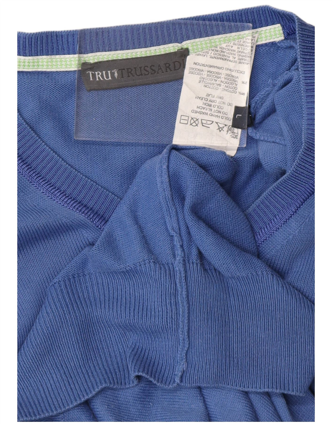 TRUSSARDI Jersey con cuello en V para hombre, talla grande, algodón azul