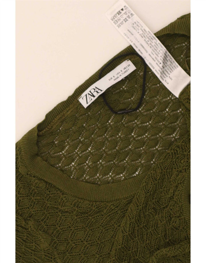 Zara Mujer Crop Blusa Top UK 8 Small Caqui Viscosa