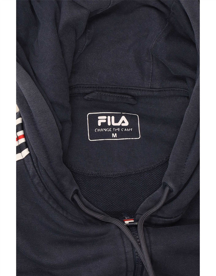 Fila Suéter con capucha y cremallera gráfica para hombre, tamaño mediano, azul marino a rayas