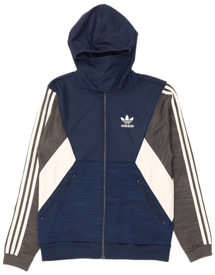 Adidas Hombre Zip Sudadera Con Capucha Suéter Pequeño Azul Marino Colorblock Poliéster