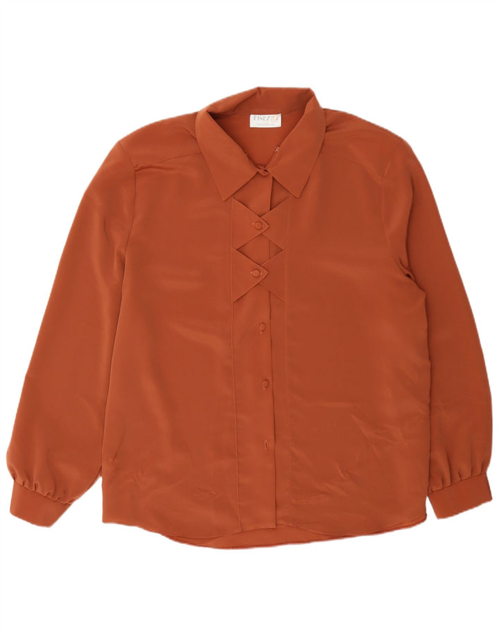 Vintage mujer camisa blusa Reino Unido 16 marrón grande