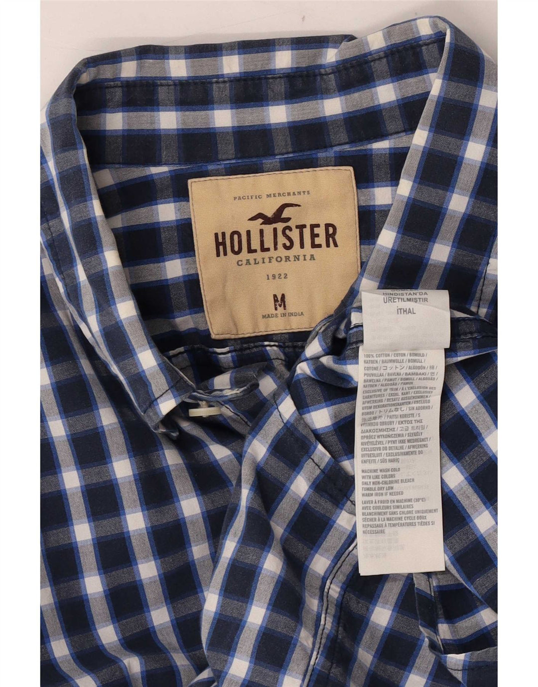 Camisa Hollister Hombre Algodón Vichy Azul Medio