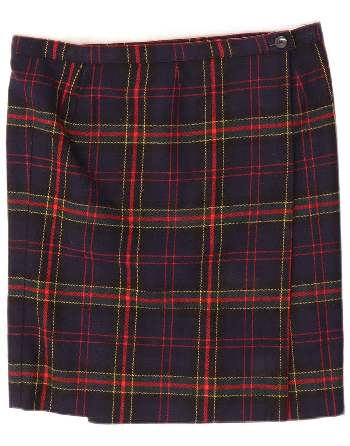 Falda recta vintage para mujer W34 cheque azul marino grande