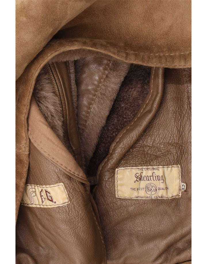 Chaqueta de piel de oveja vintage para hombre IT 52 XL Beige