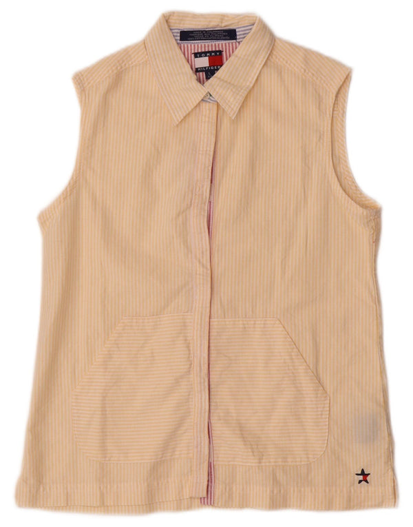 Tommy Hilfiger Camisa sin mangas para mujer UK 40 Grande Algodón a rayas amarillas
