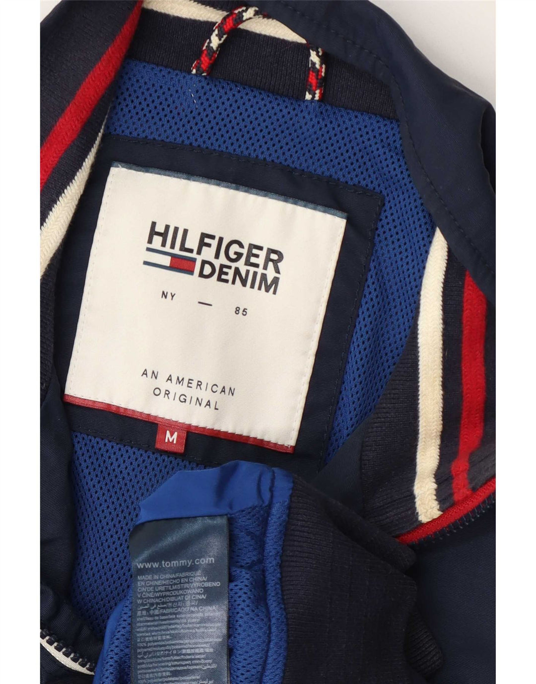 Tommy Hilfiger Chaqueta Bomber para Hombre UK 38 Mediana Poliamida A Rayas Azul Marino