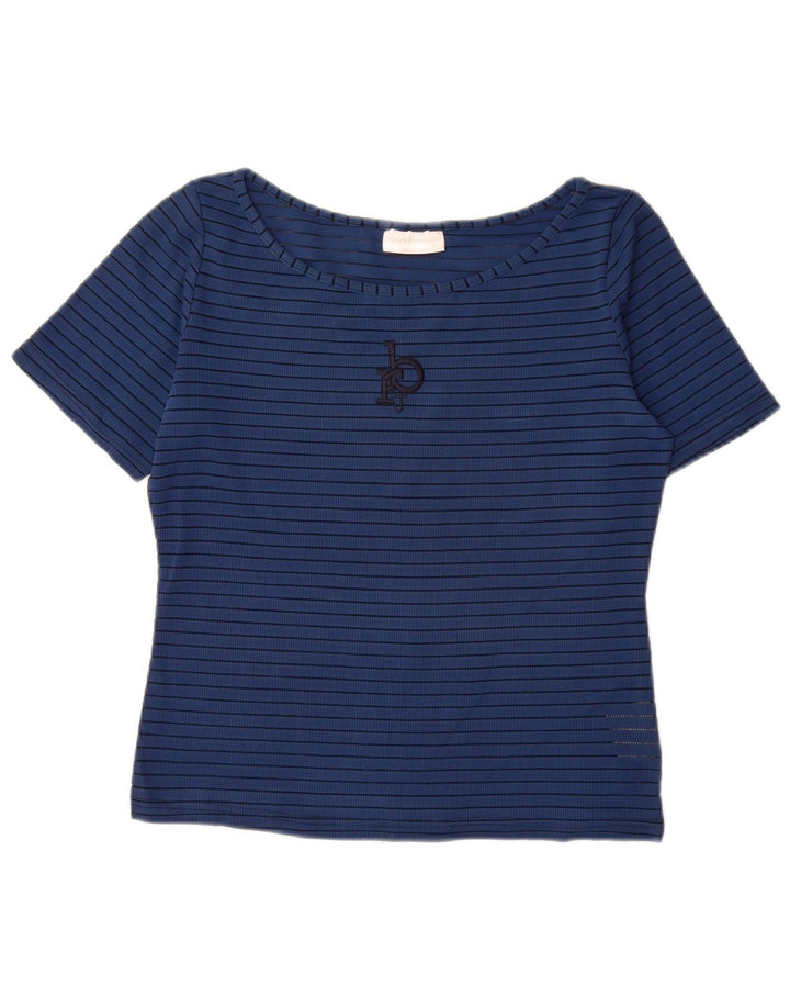 Roccobarocco Camiseta gráfica para mujer Top IT 46 Poliéster a rayas azul grande