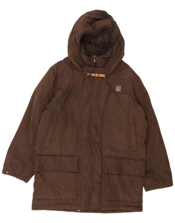 Piero Guidi Abrigo acolchado con capucha para hombre UK 40 Large Marrón Poliéster