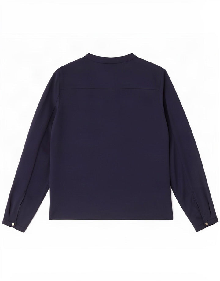 Zara Mujer Blusa De Manga Larga Top UK 42 Azul Marino Medio