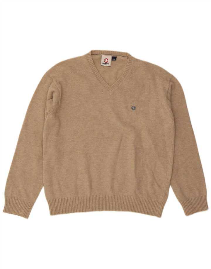 Murphy & Nye Jersey con cuello en V para hombre, talla 2XL, lana beige