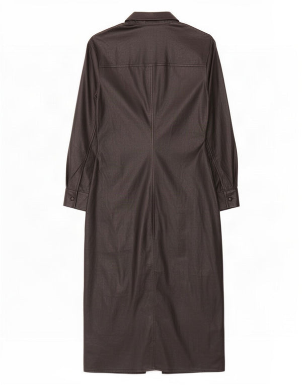 Zara Vestido Camisero De Piel Sintética Para Mujer UK 42 Medium Poliuretano Negro