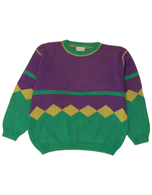 Benetton Jersey Mujer Con Cuello Barco IT 48 XL Algodón Color Block Morado