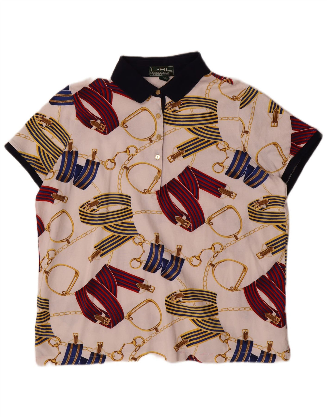 Ralph Lauren Polo con estampado abstracto para mujer, talla 2XL, algodón blanco