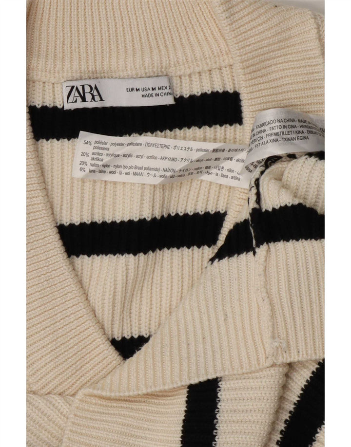 Zara Mujer Chaleco Camiseta Sin Mangas UK 40 Mediano Off White Poliéster A Rayas