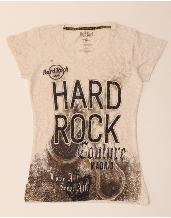 Hard Rock Cafe Mujer Madrid Graphic Camiseta Top UK 40 Medium Beige Moteado