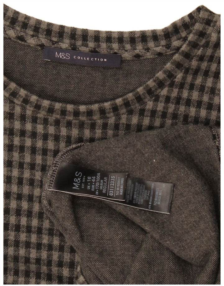 Marks & Spencer Vestido recto de manga 3/4 para mujer UK 46 Large Grey Gingham