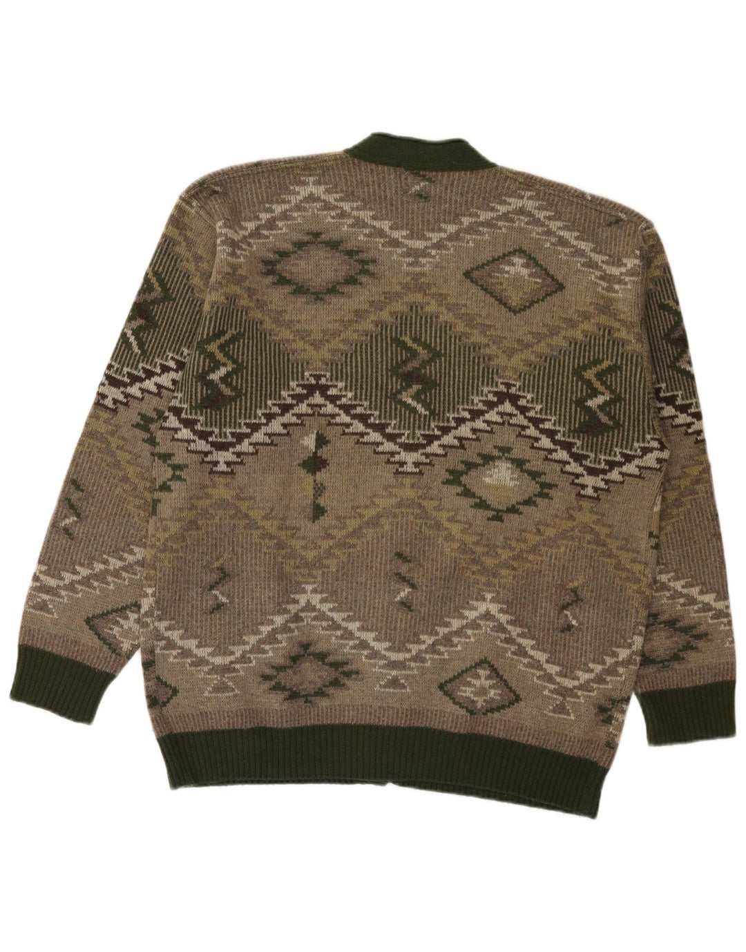 Vintage hombres Cardigan suéter grande verde lana geométrica