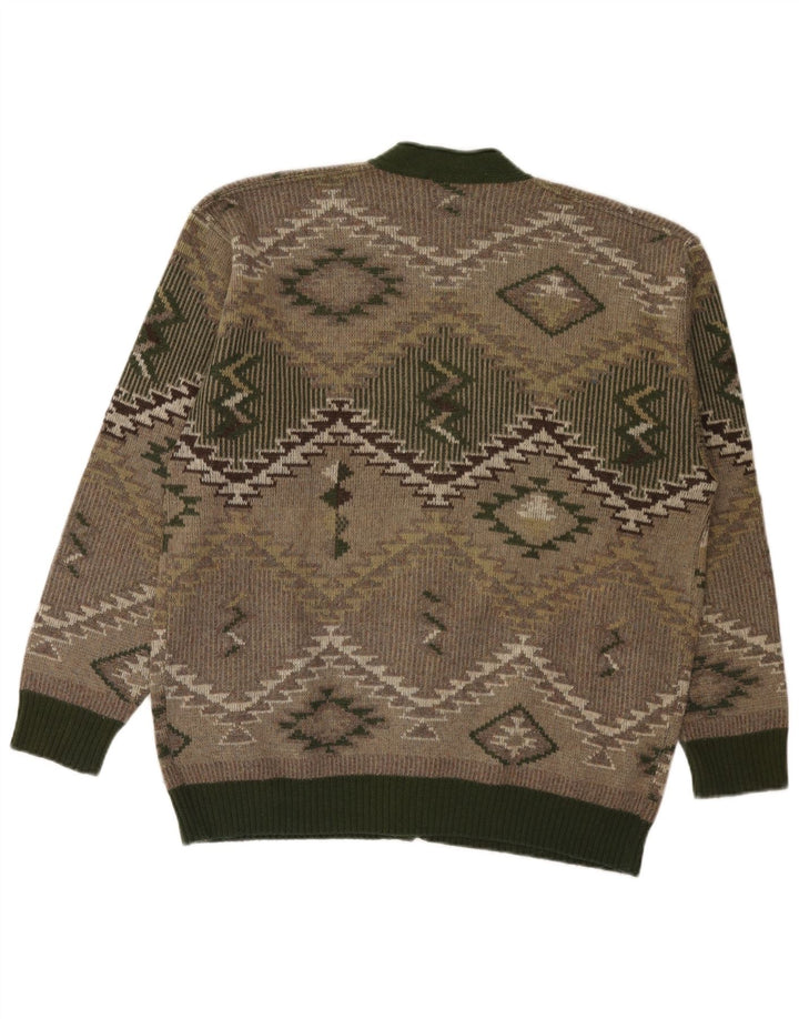 Vintage hombres Cardigan suéter grande verde lana geométrica