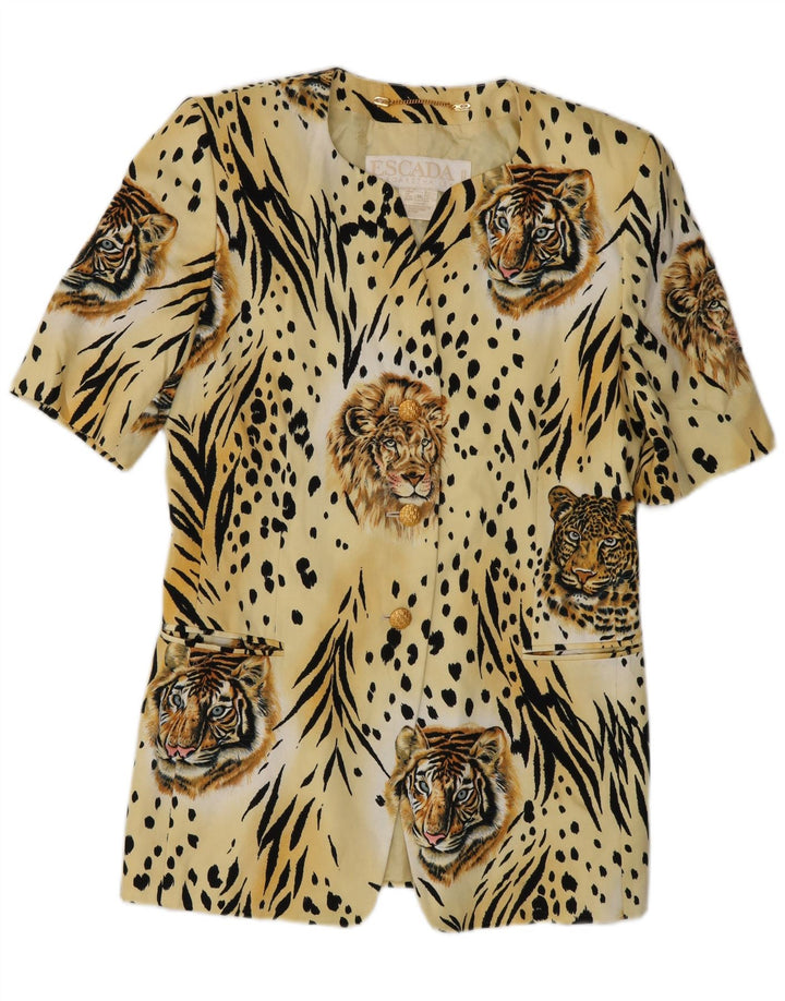 Escada Chaqueta Blazer de Manga Corta para Mujer EU 38 Diseñador Amarillo Medio