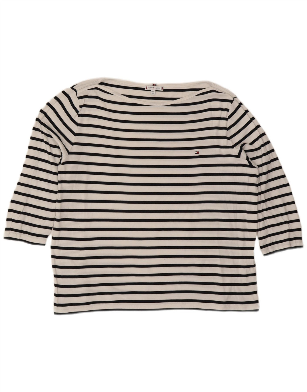 TOMMY HILFIGER Top para mujer manga 3/4 UK 24 4XL Algodón a rayas blanco