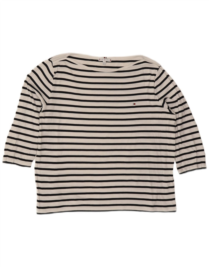 TOMMY HILFIGER Top para mujer manga 3/4 UK 24 4XL Algodón a rayas blanco
