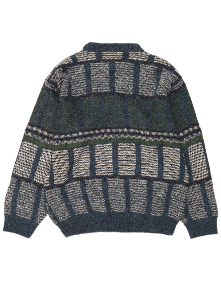 Vintage hombres cuello redondo jersey suéter IT 48 medio multicolor geométrico