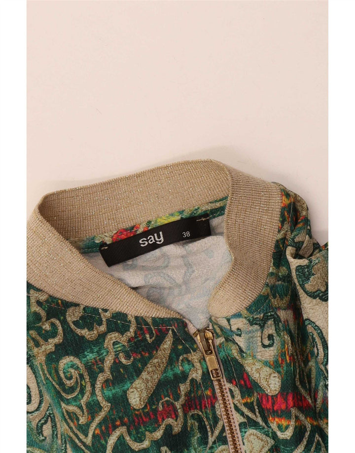 Vintage mujer bomber chaqueta EU 38 medio verde paisley