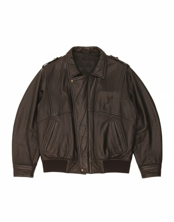 VINTAGE Chaqueta de cuero para hombre Reino Unido 44 2XL Cuero negro