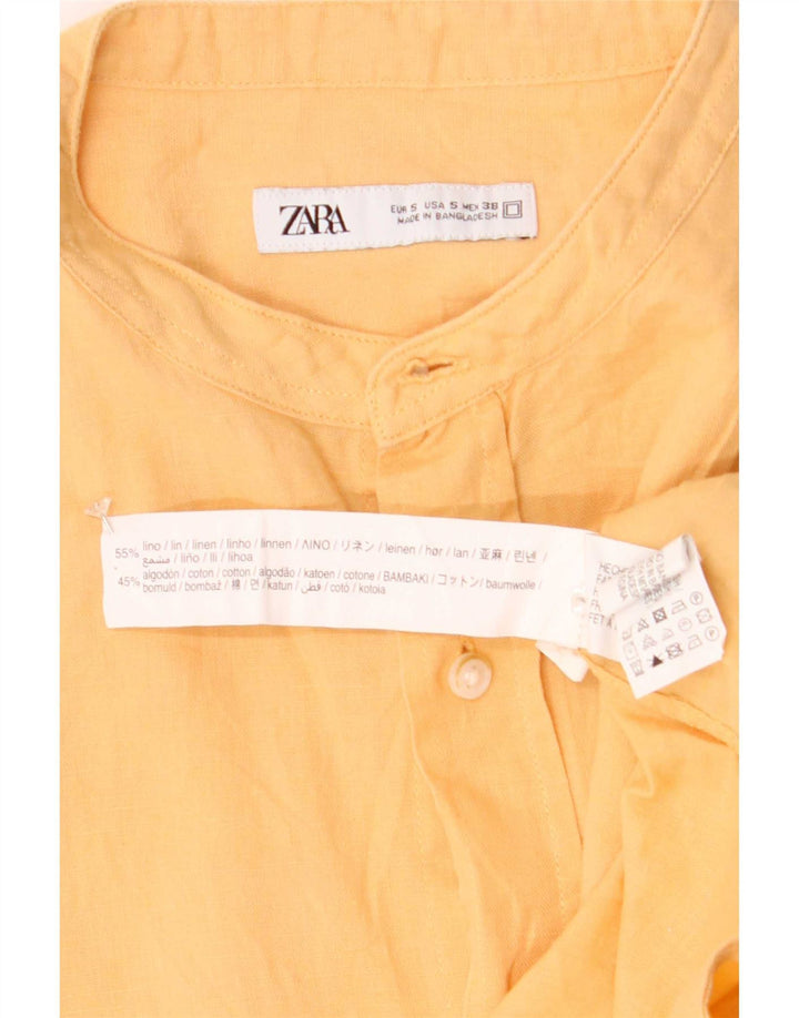Zara Hombre Camisa Small Lino Amarillo