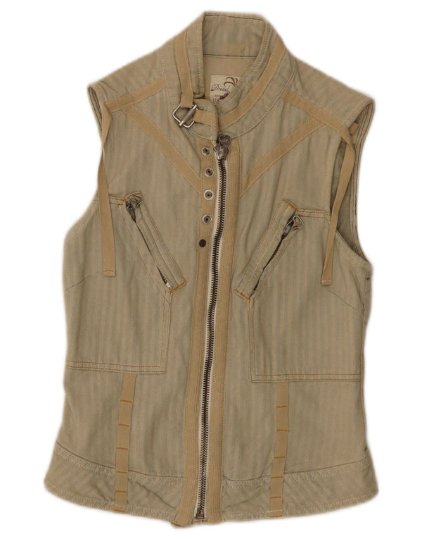 Chaleco Diesel Mujer UK 6 XS Algodón A Rayas Beige