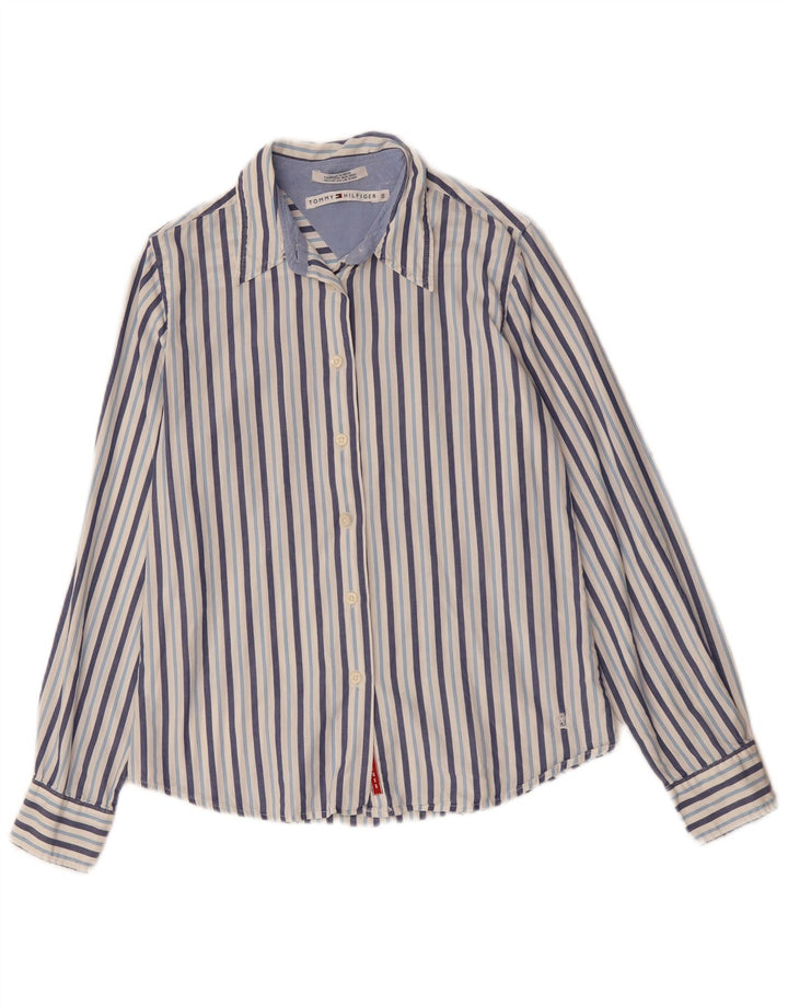 Tommy Hilfiger Camisa para mujer US 10 Grande Algodón a rayas azules