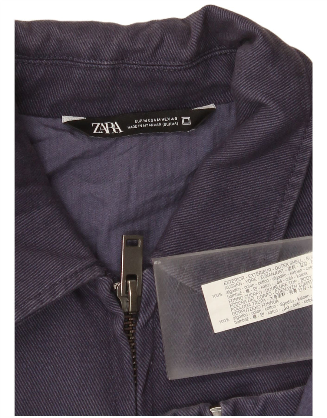 Zara Mens Bomber Jacket UK 38 Medium Azul Marino Algodón