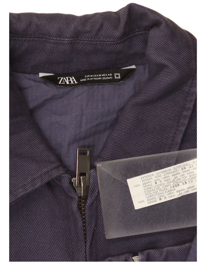Zara Mens Bomber Jacket UK 38 Medium Azul Marino Algodón