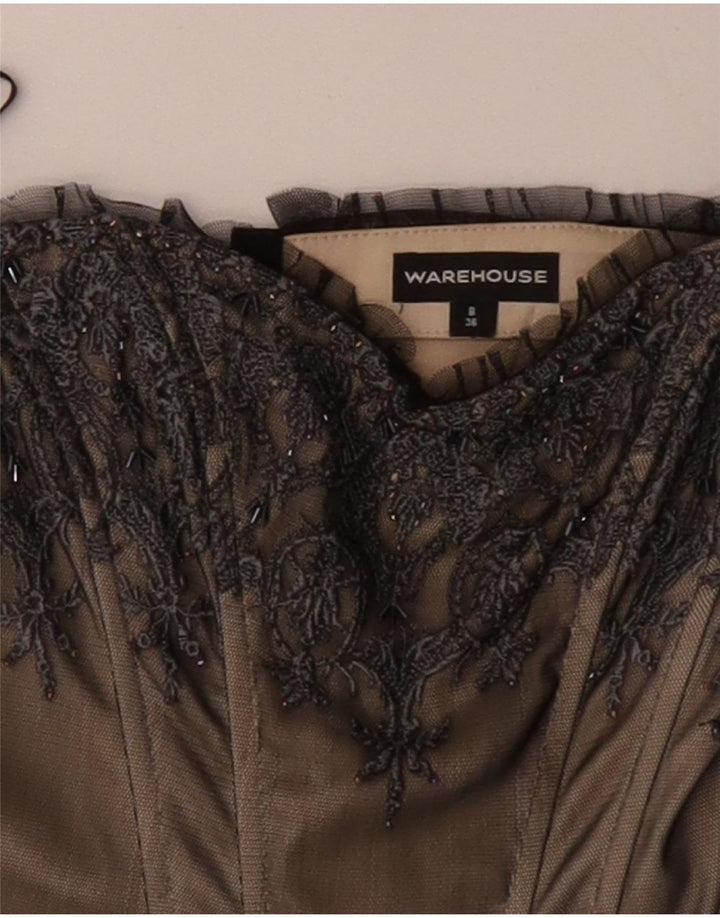 WAREHOUSE Top corsé con hombros descubiertos para mujer UK 8 Small Beige Floral Poliéster