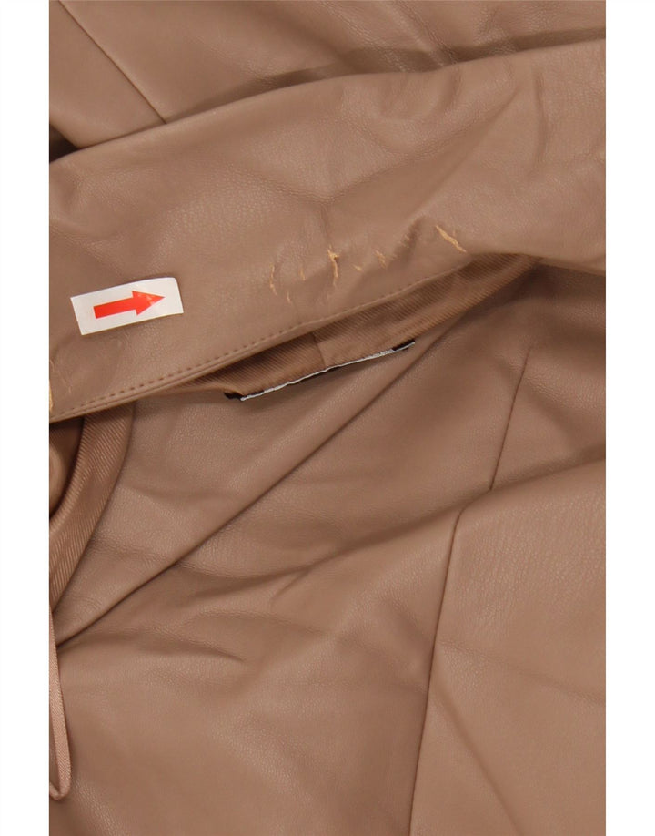 Zara Chaqueta Blazer De Piel Sintética Con 2 Botones Para Mujer UK 10 Small Beige Poliéster