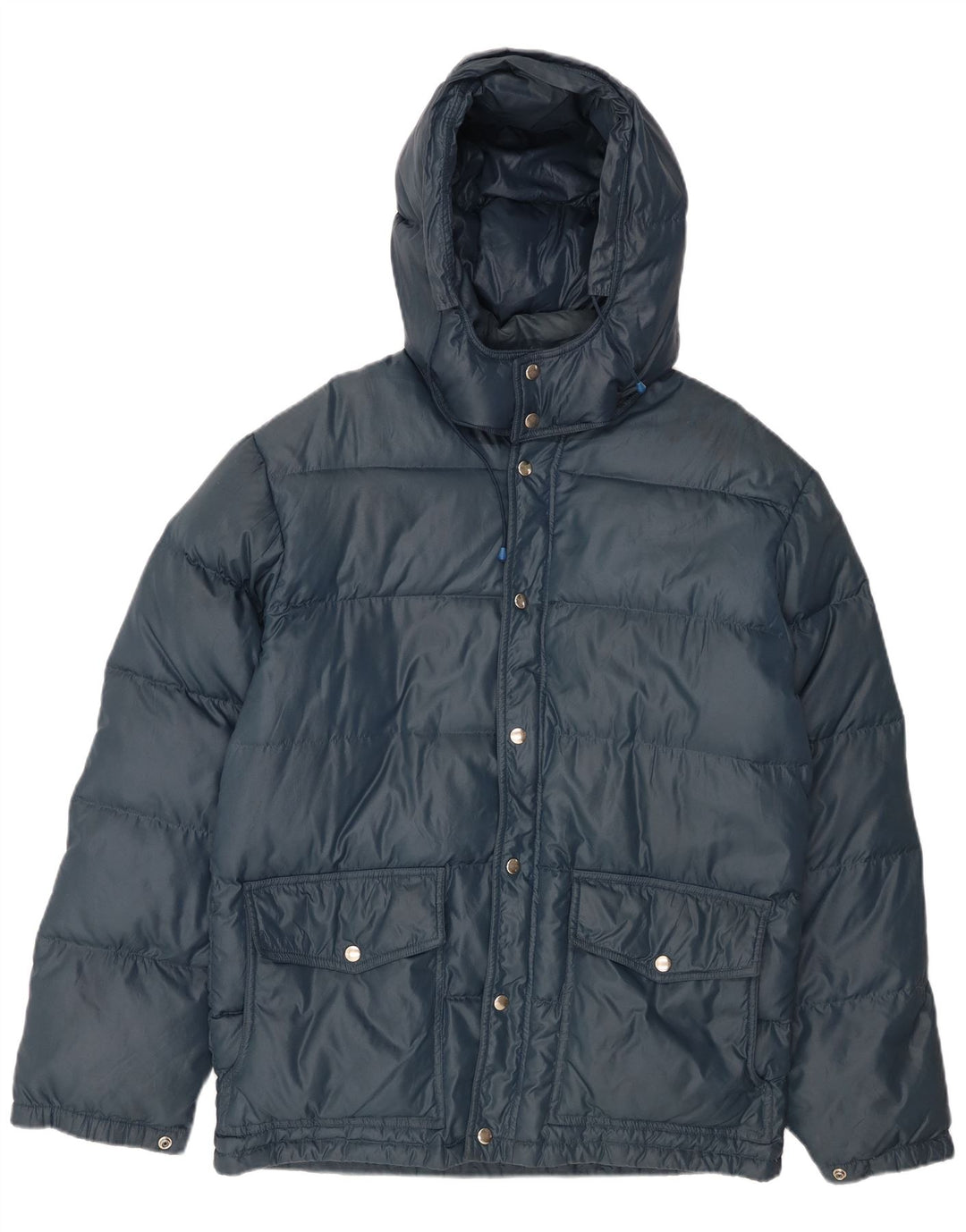 VINTAGE Chaqueta acolchada con capucha para hombre Reino Unido 38 Azul marino medio