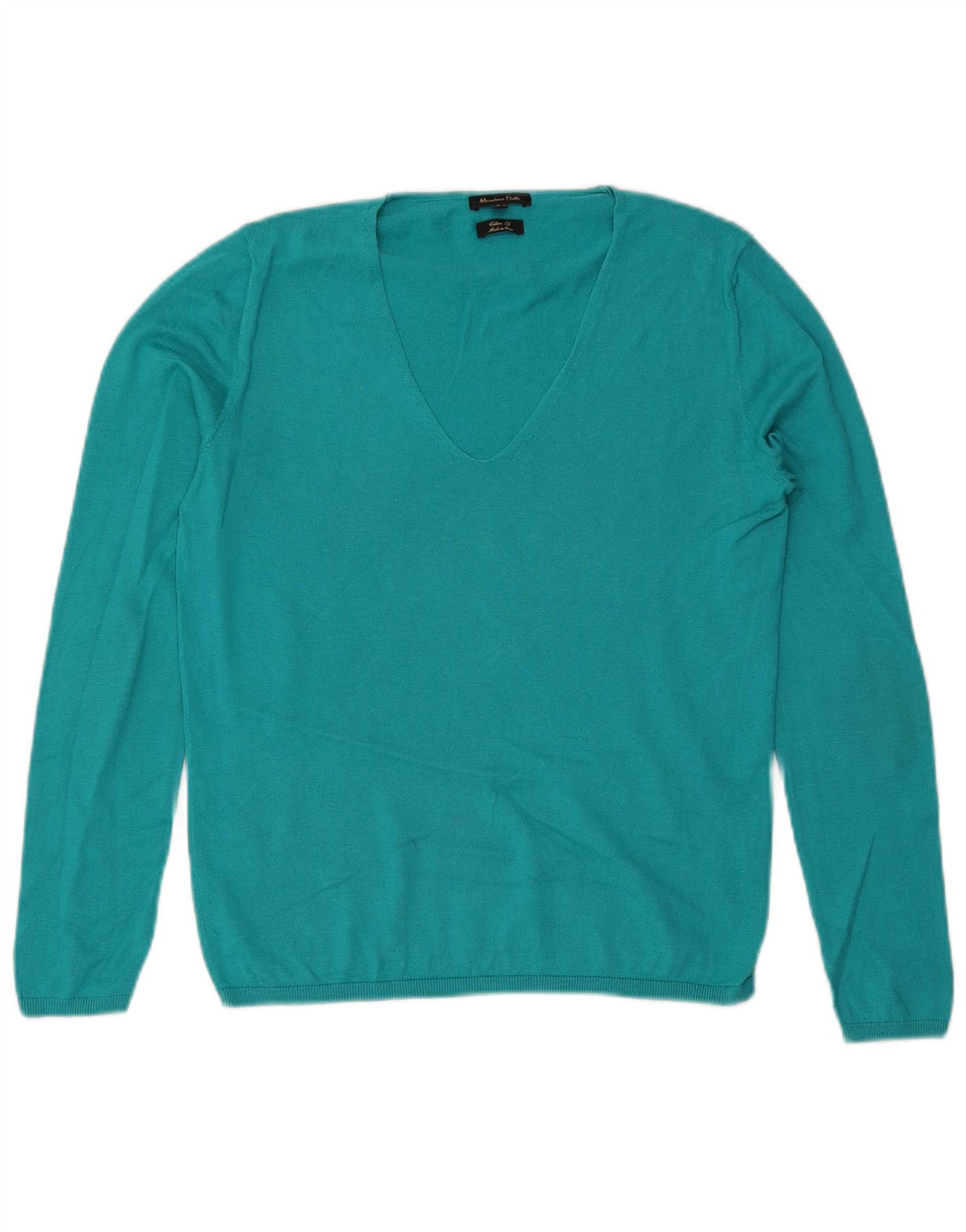 Massimo Dutti Jersey con Cuello en V para Mujer UK 42 Azul Medio Algodón