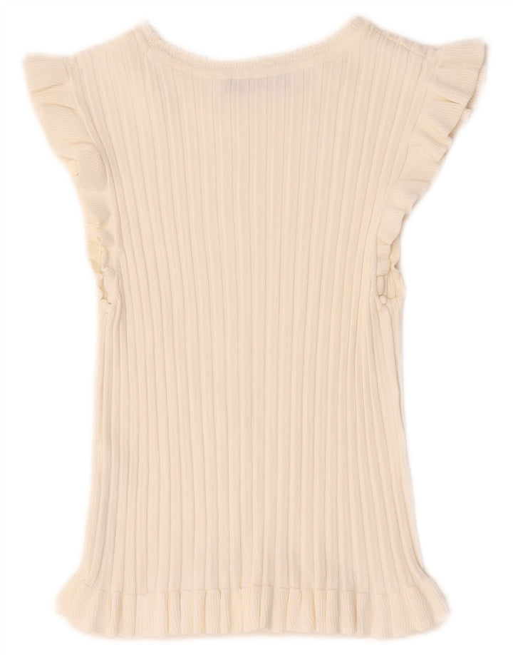 Zara Mujer Crop Blusa Top UK 8 Small Viscosa Blanca
