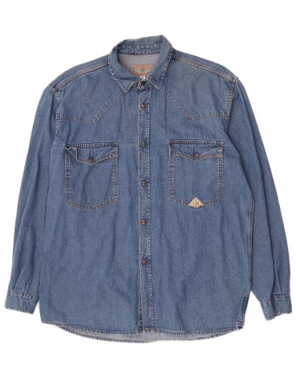 Camisa vaquera vintage para hombre azul grande