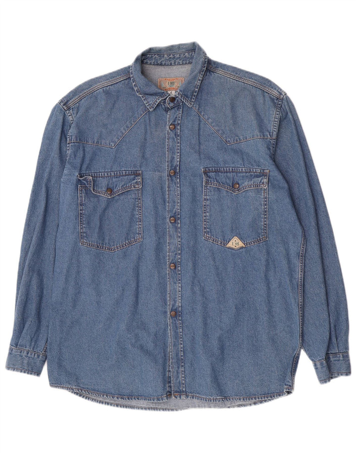 Camisa vaquera vintage para hombre azul grande