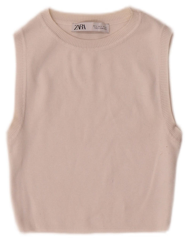 Zara Mujer Crop Vest Top UK 8 Small Viscosa Blanca