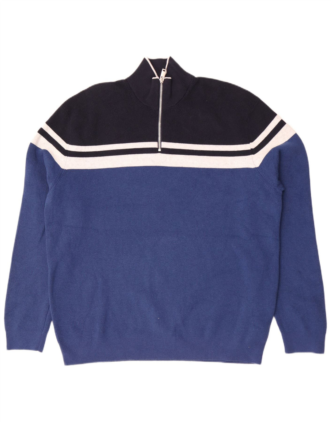 Marks & Spencer Suéter con cuello y cremallera para hombre 2XL Poliéster a rayas azules